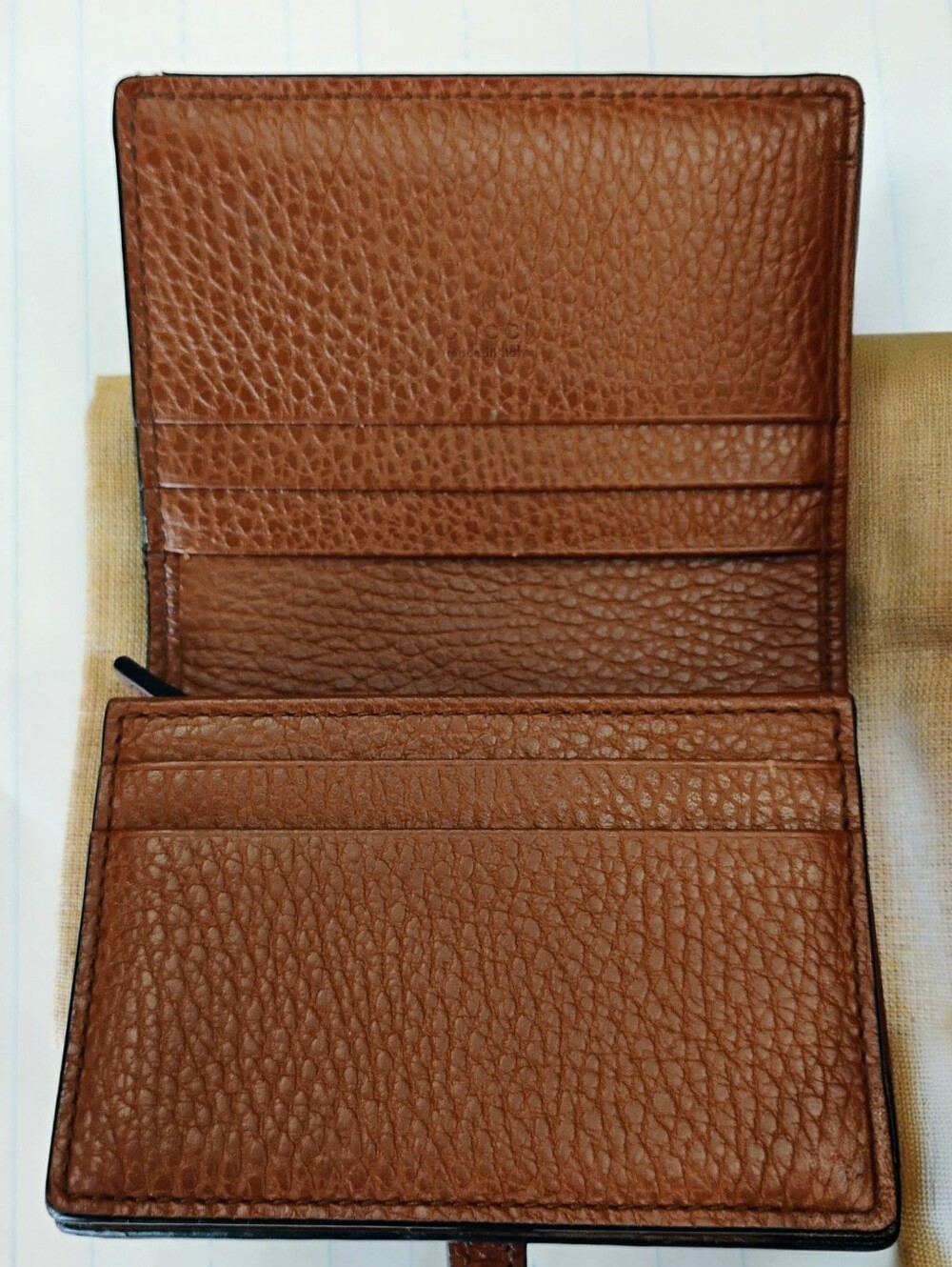 EUC Gucci Denim Monogram Wallet with Brown Leather Trim GHW - Picture 9 of 14